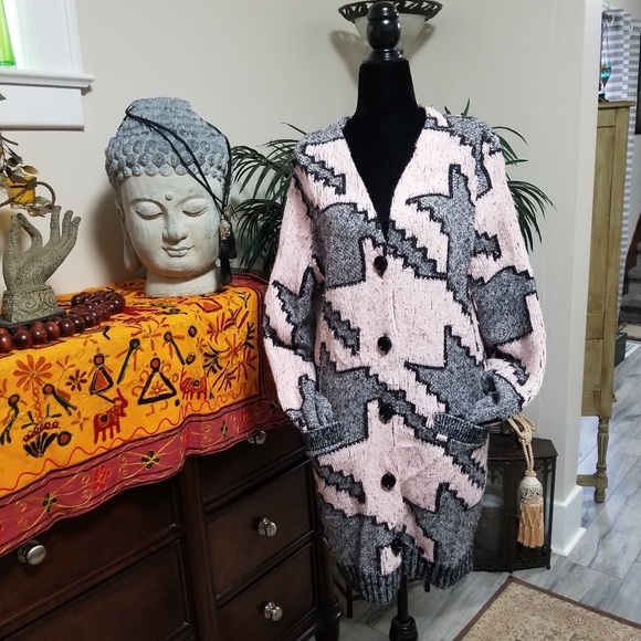 Marc Cain Checkered Cardigan from Soft Fabric Blend w/Alpaca. Size: 12. - Picture 3 of 13